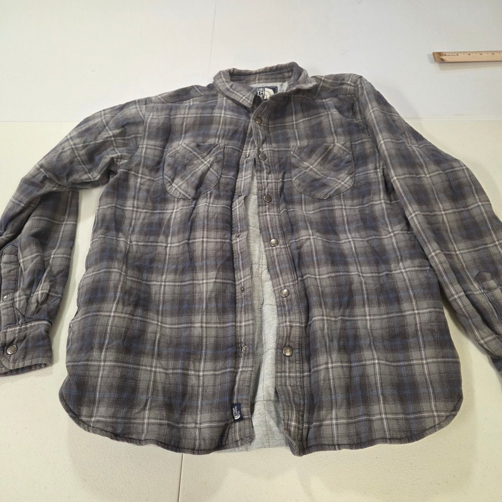 The North Face Mens Gray Plaid Quilted Lined Flannel Shirt Jacket Size M